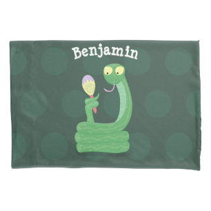 Funny green snake with maraca cartoon pillowcase