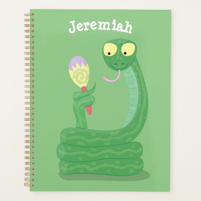 Funny green snake with maraca cartoon planner (Front)