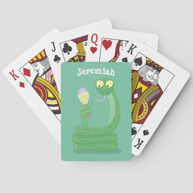 Funny green snake with maraca cartoon playing cards (Back)