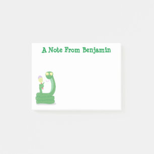 Funny green snake with maraca cartoon post-it notes