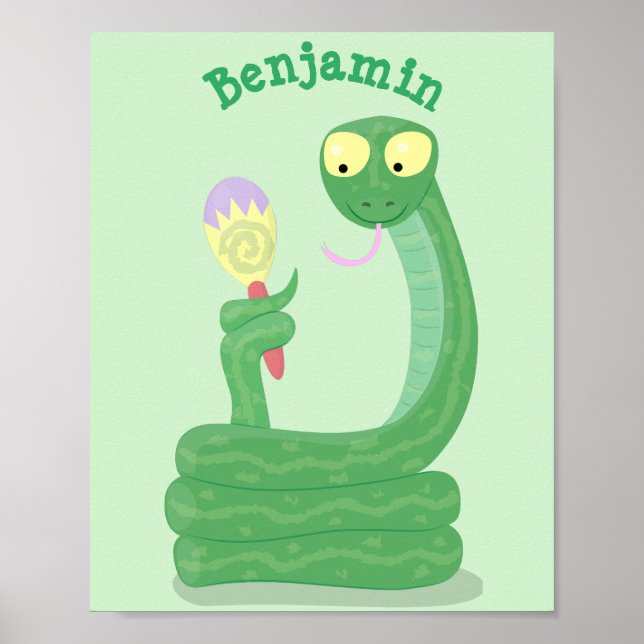 Funny green snake with maraca cartoon poster (Front)
