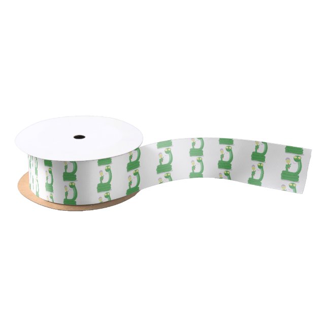 Funny green snake with maraca cartoon satin ribbon (Spool)