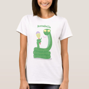 Funny green snake with maraca cartoon T-Shirt