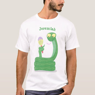 Funny green snake with maraca cartoon T-Shirt