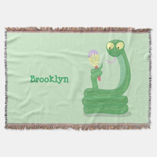 Funny green snake with maraca cartoon throw blanket (Front)