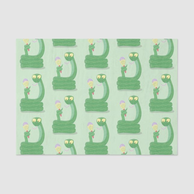 Funny green snake with maraca cartoon tissue paper (Front)