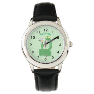 Funny green snake with maraca cartoon watch