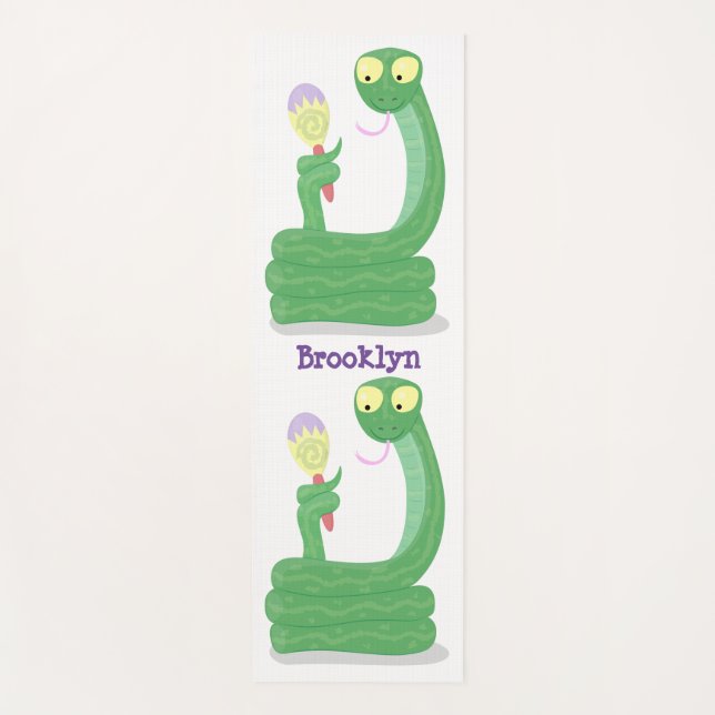 Funny green snake with maraca cartoon yoga mat (Front)