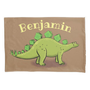 Funny green stegosaurus dinosaur cartoon pillowcase