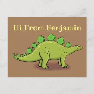 Funny green stegosaurus dinosaur cartoon postcard