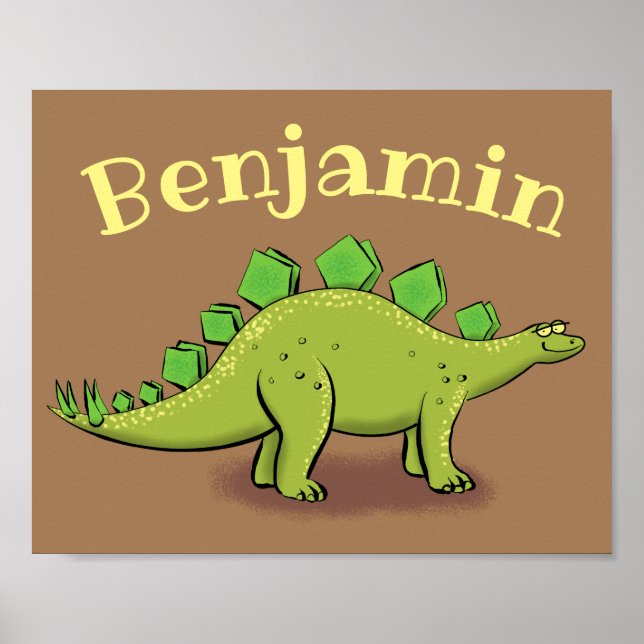 Funny green stegosaurus dinosaur cartoon poster (Front)