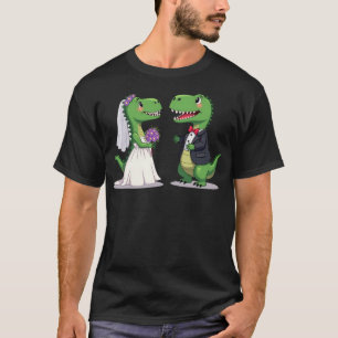 Funny Green T-Rex Dinosaur Bride and Groom T-Shirt