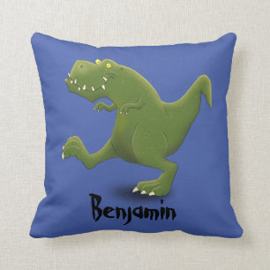Funny green T rex dinosaur cartoon illustraton Cushion