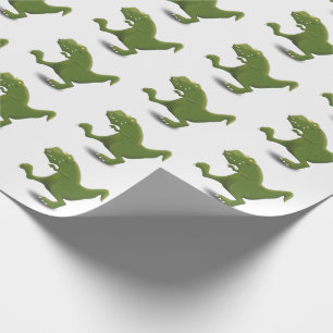 Funny green t rex dinosaur cartoon illustraton wrapping paper
