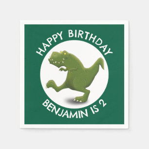Funny green t rex dinosaur cartoon personalised napkin
