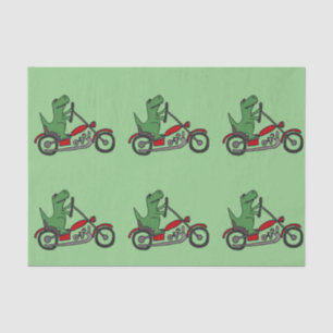 Funny Green T-rex Dinosaur on Motorcycle Tissue Paper