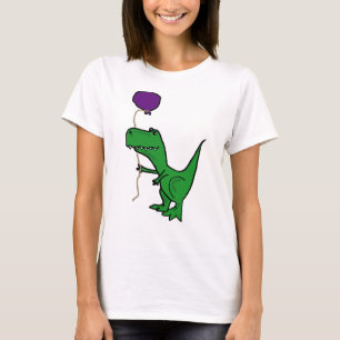 Funny Green Trex Dinosaur Holding Balloon T-Shirt