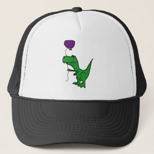 Funny Green Trex Dinosaur Holding Balloon Trucker Hat