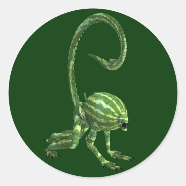Funny Green Watermelon Monster Classic Round Sticker (Front)