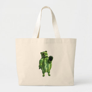 Funny Green Watermelons Bear Large Tote Bag