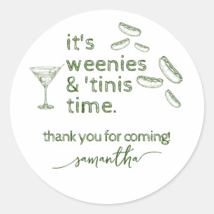 Funny Green Weenies & Tinis Martini Birthday Party Classic Round Sticker