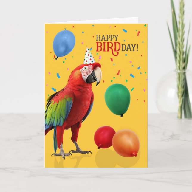 Funny Green Winged Macaw Parrot Birthday Card (Front)