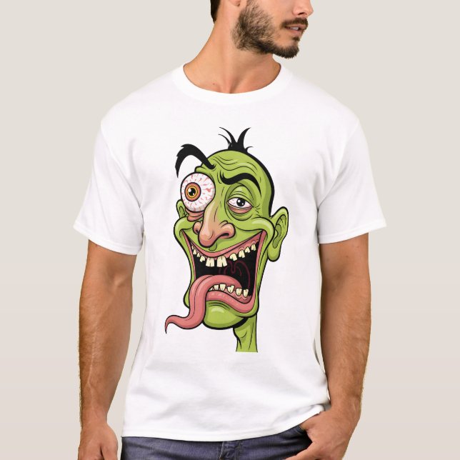Funny Green Zombie Caricature T-Shirt (Front)