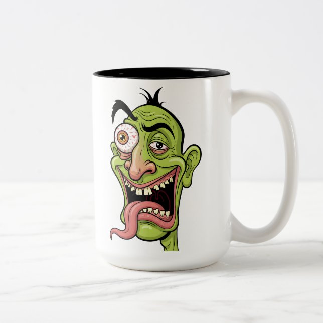 Funny Green Zombie Cartoon Coffee Mug – Quirky Gif (Right)