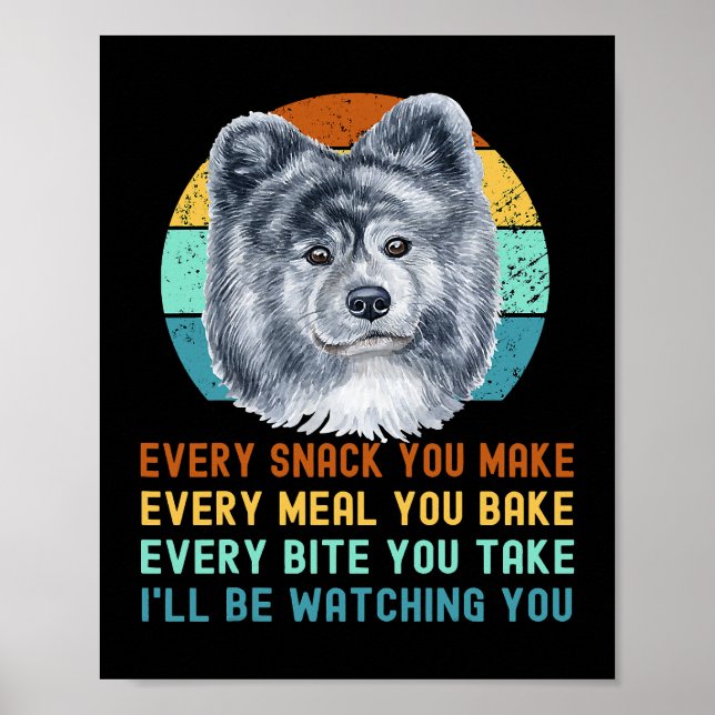 Funny Grey Akita Inu or Kuma Inu Dog Every Snack y Poster (Front)