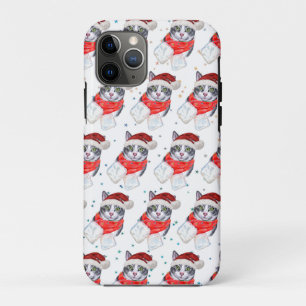 Funny Grey and White Tabby Cat Christmas iPhone 11 Pro Case