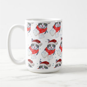 Funny Grey and White Tabby Cat Christmas Coffee Mug