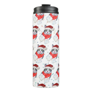 Funny Grey and White Tabby Cat Christmas Thermal Tumbler