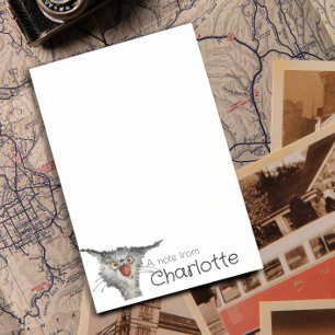 Funny grey  cartoon cat  and bee name post-it notes