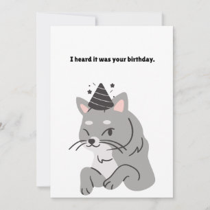 Funny Grey Cat Birthday Greetings Card