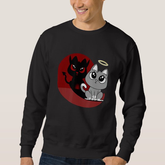 Funny Grey Cat Devil Angel Bad Cat Evil Shadow Dia Sweatshirt (Front)
