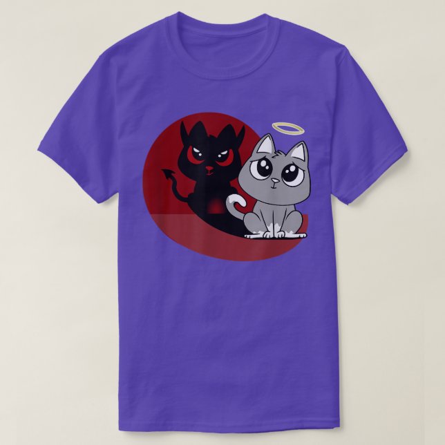 Funny Grey Cat Devil Angel Bad Cat Evil Shadow Dia T-Shirt (Design Front)