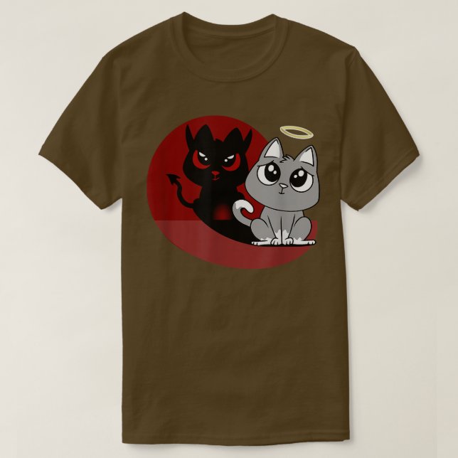 Funny Grey Cat Devil Angel Bad Cat Evil Shadow Dia T-Shirt (Design Front)