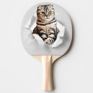 Funny Grey Cat Popping thru Torn Paper Illusion  Ping Pong Paddle