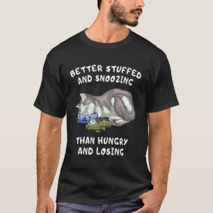 Funny Grey Cat Sleeping After Big Meal Humour T-Shirt