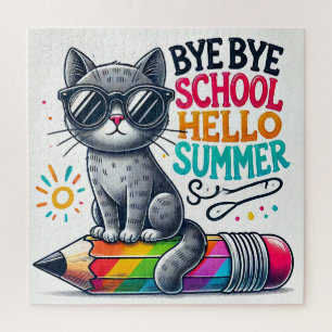 Funny Grey Cat Wearing Sunglasses cat lover Jigsaw Puzzle