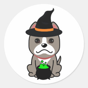 Funny grey dog is a witch classic round sticker