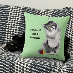 Funny Grey Maine Coon Cat Fixed  Cushion