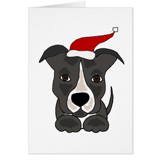 Funny Grey Pitbull in Santa Hat Christmas Art Card