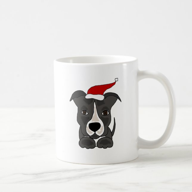 Funny Grey Pitbull in Santa Hat Christmas Art Coffee Mug (Right)