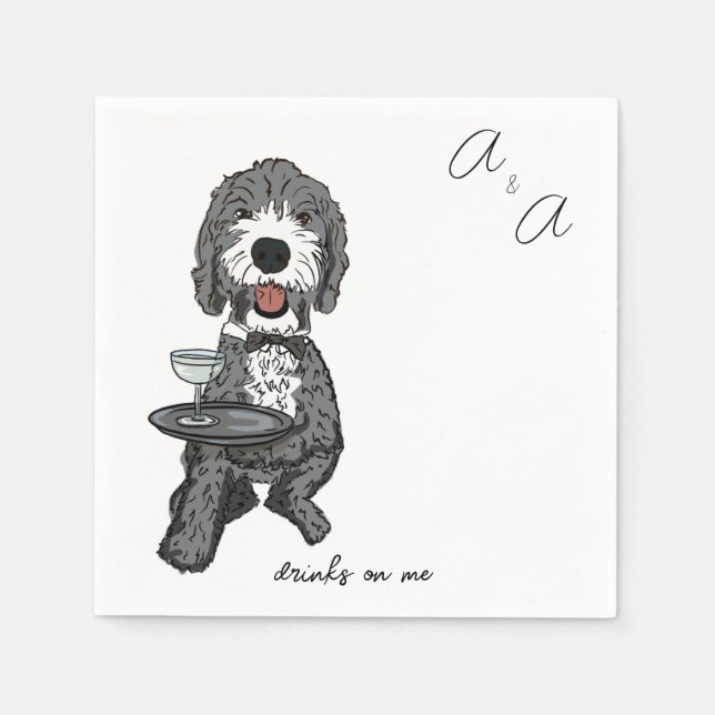 Funny Grey Poodle Cocktail  Napkin (Front)