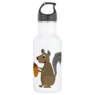 Funny Grey Squirrel with Acorn 532 Ml Water Bottle