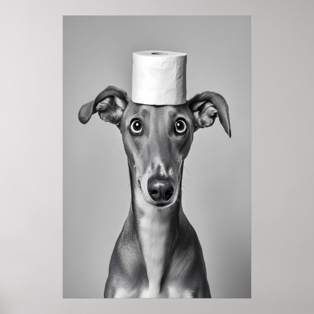 Funny Greyhound Bathroom Art Print, Toilet Paper Poster (Front)