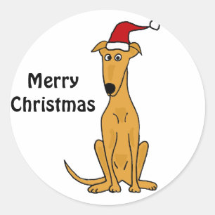 Funny Greyhound Dog in Santa Hat Christmas Art Classic Round Sticker