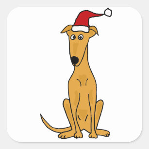 Funny Greyhound Dog in Santa Hat Christmas Art Square Sticker
