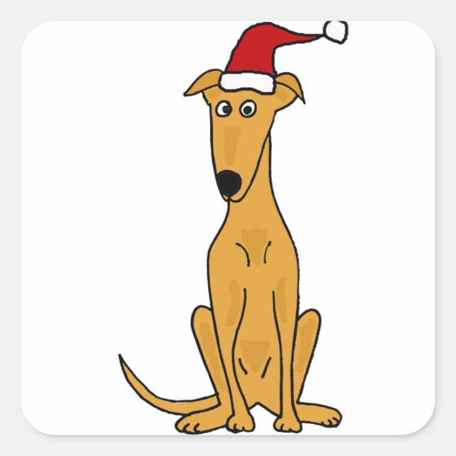 Funny Greyhound Dog in Santa Hat Christmas Art Square Sticker (Front)